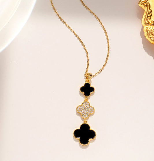 CRYSTAL PETAL DROP NECKLACE - BLACK