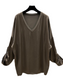 SATIN V NECK LONG SLEEVE TOP - CHOCOLATE - 10-16