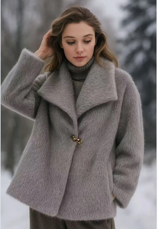 FAUX FUR BROOCH COAT - 10-16 - MINK