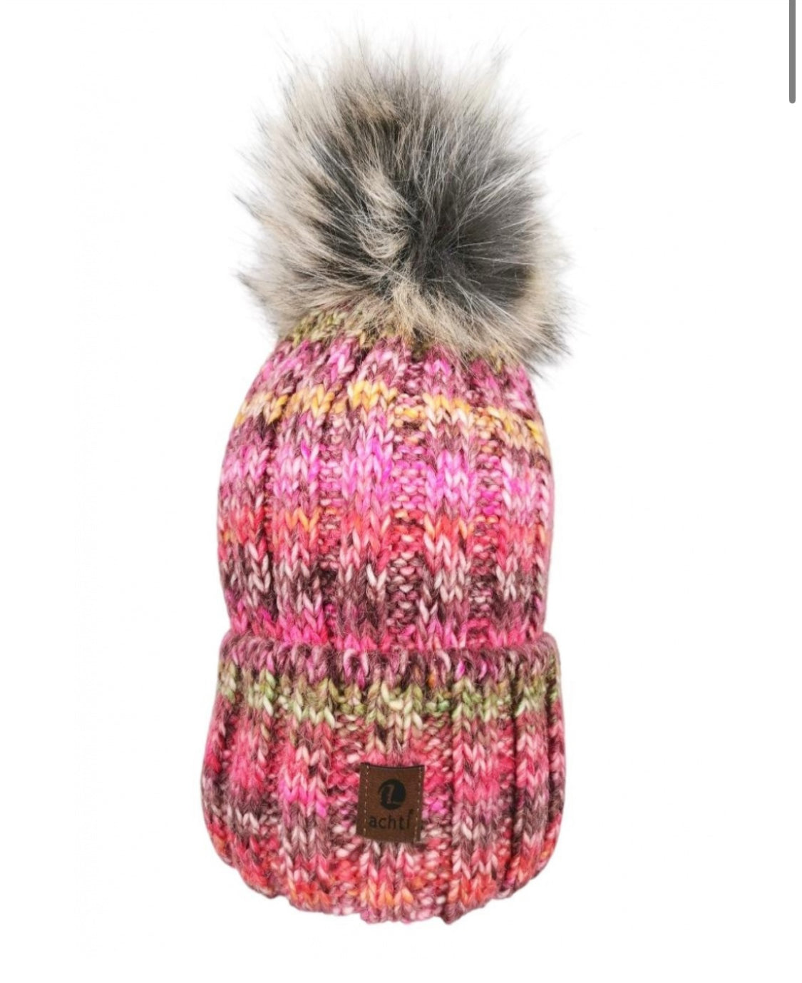 WOOL BLEND FLEECE LINED KNIT HAT WITH REMOVABLE POM - FUSCHIA