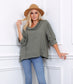 COWL COLLAR LINEN TOP - 10-16 - KHAKI