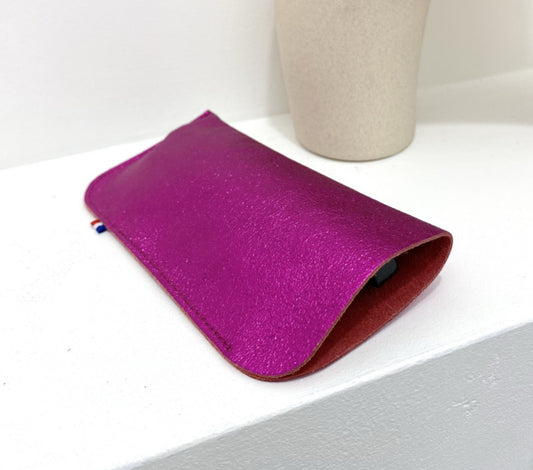 LEATHER GLASSES CASE - MAGENTA