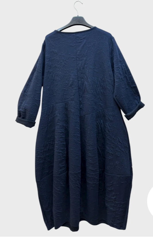 EMBOSSED SEAM DRESS - 10-16 - NAVY