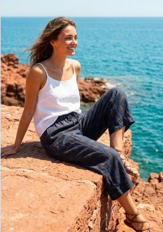 LINEN POLKA PANTS - 10-16
