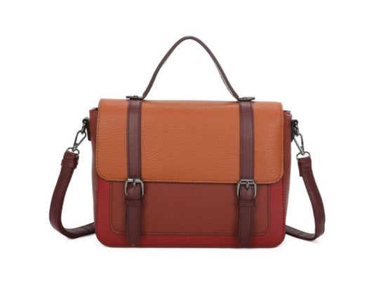 SATCHEL STYLE BAG WITH LONG STRAP - RED/ORANGE