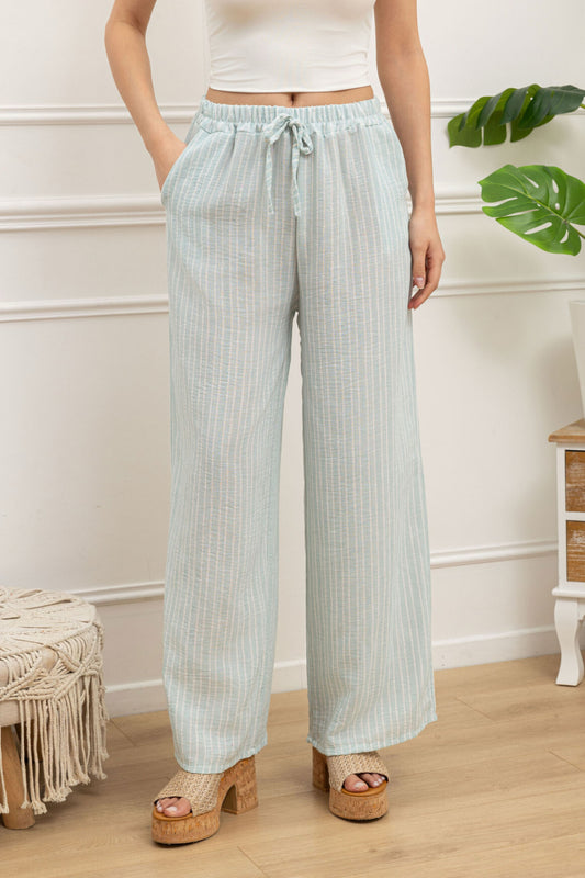 COTTON STRIPE PALAZZO - 8-14 - AQUA