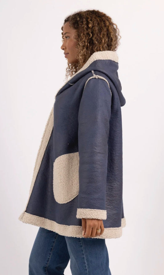 SHERPA LINED HOOD ZIP COAT - 10-16 - NAVY