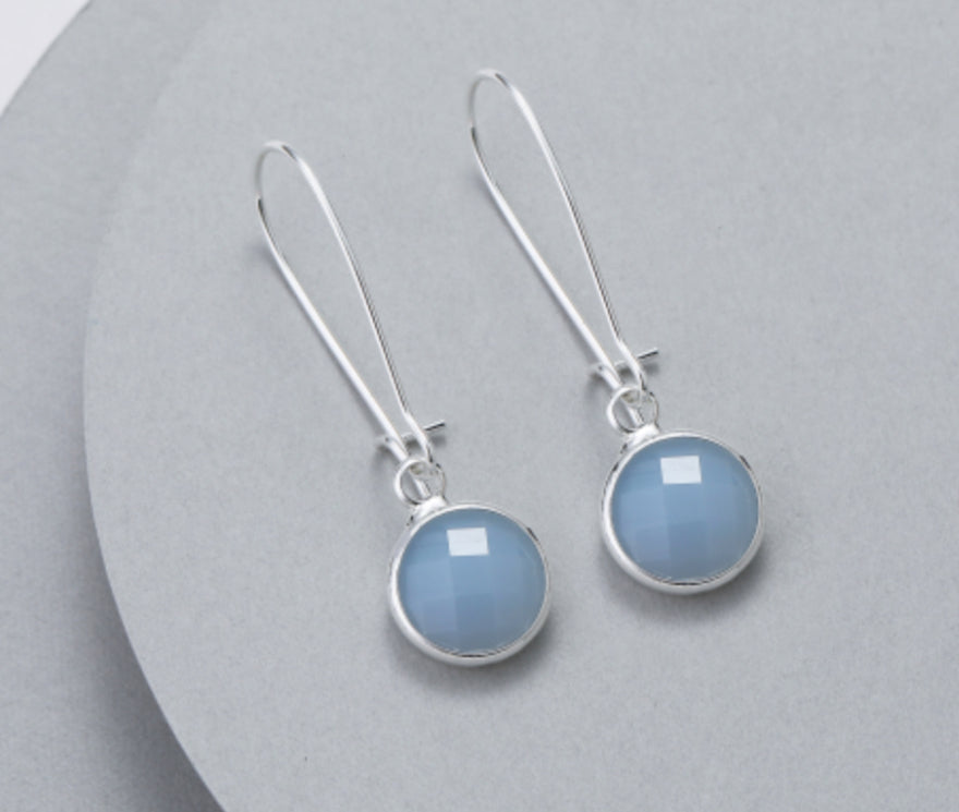 CIRCLE LONG CRYSTAL EARRINGS- BLUE