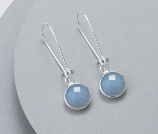 CIRCLE LONG CRYSTAL EARRINGS- BLUE