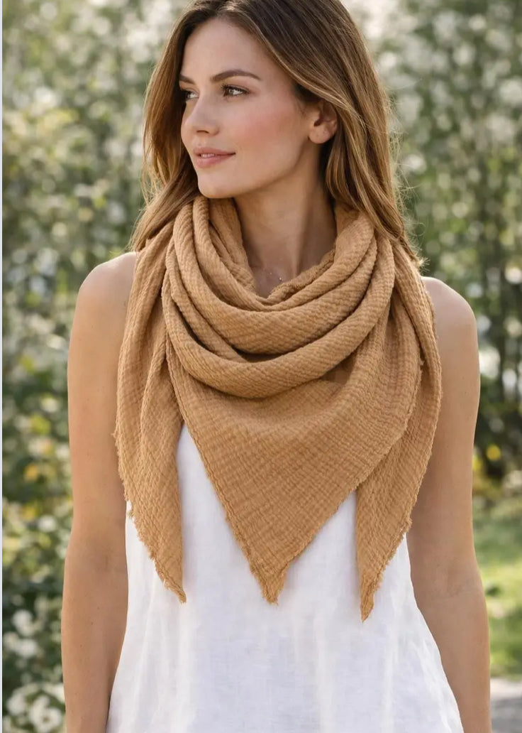 COTTON CHEESECLOTH TRIANGLE SCARF- BISCUIT