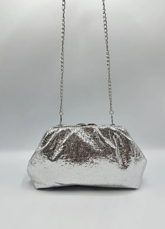 RUCHED OCCASION BAG - SILVER