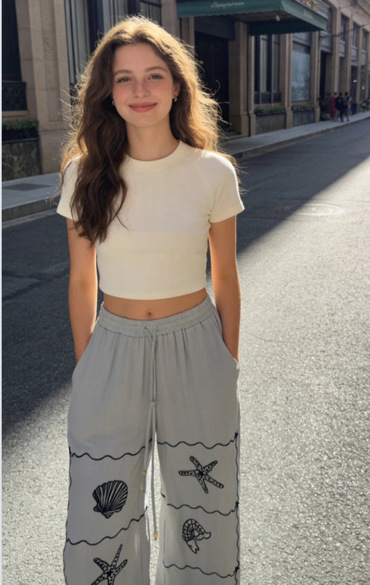 LINEN BLEND PALAZZO - 10-16 - GREY