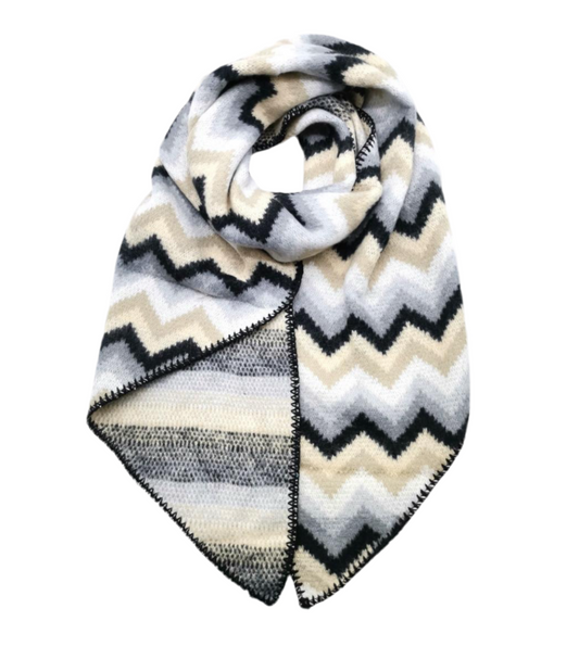 CHEVRON KNIT SCARF - NEUTRAL