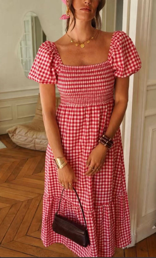 GINGHAM PUFF SLEEVE DRESS - 12-14