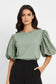 COTTON STUD PUFF SLEEVE TOP - 8-14 - KHAKI