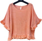 FRILL TRIM COTTON LINEN TOP - 10-16