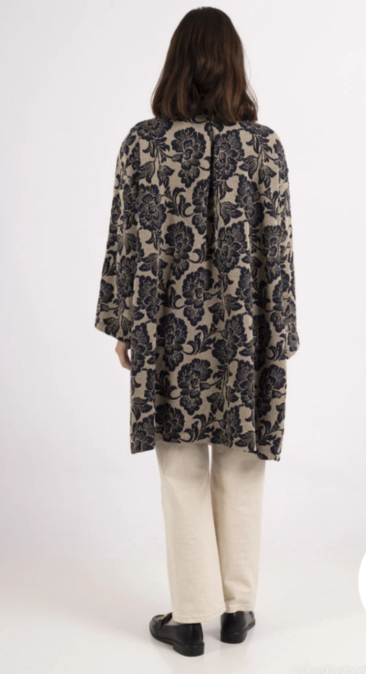 TAPESTRY PRINT MIDLENGTH COAT - 8-14 - NAVY