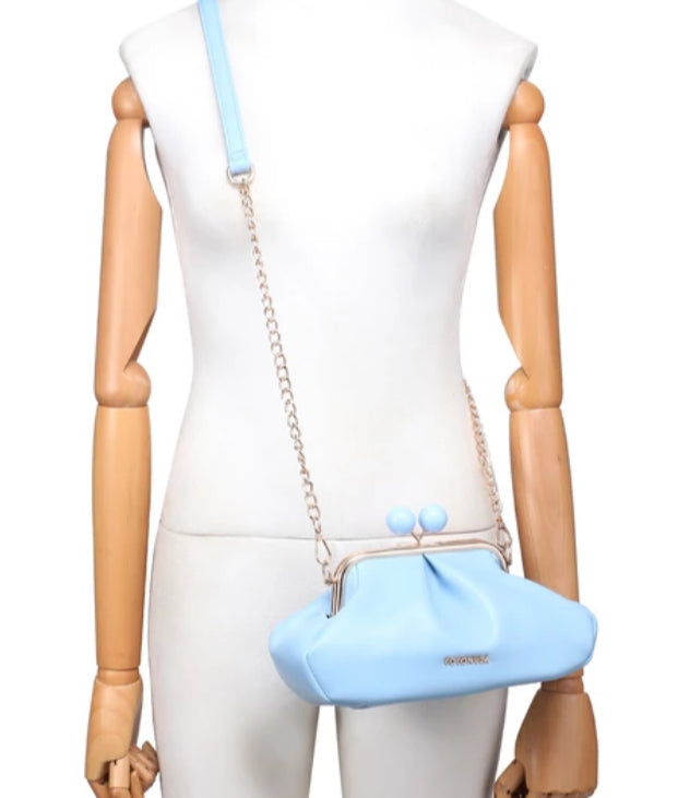 VINTAGE CLASP CLUTCH WITH CHAIN STRAP - BLUE