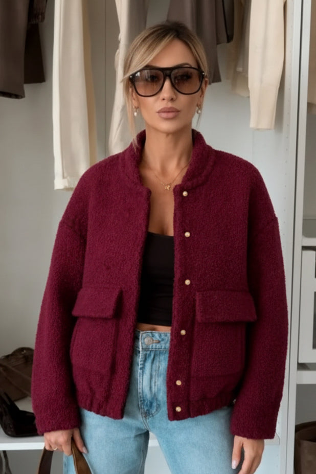 TEDDY BOMBER JACKET - 10-16 - BURGUNDY