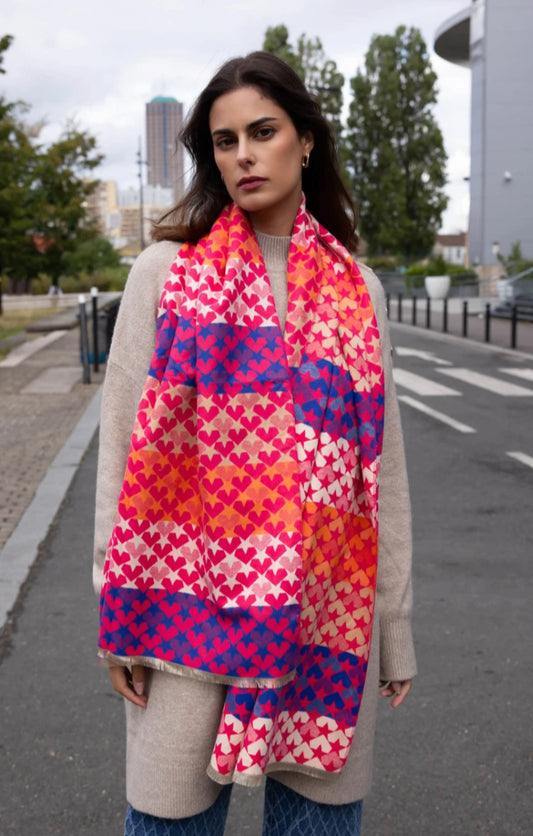 DOUBLE SIDED HEART/STAR SCARF - FUSCHIA