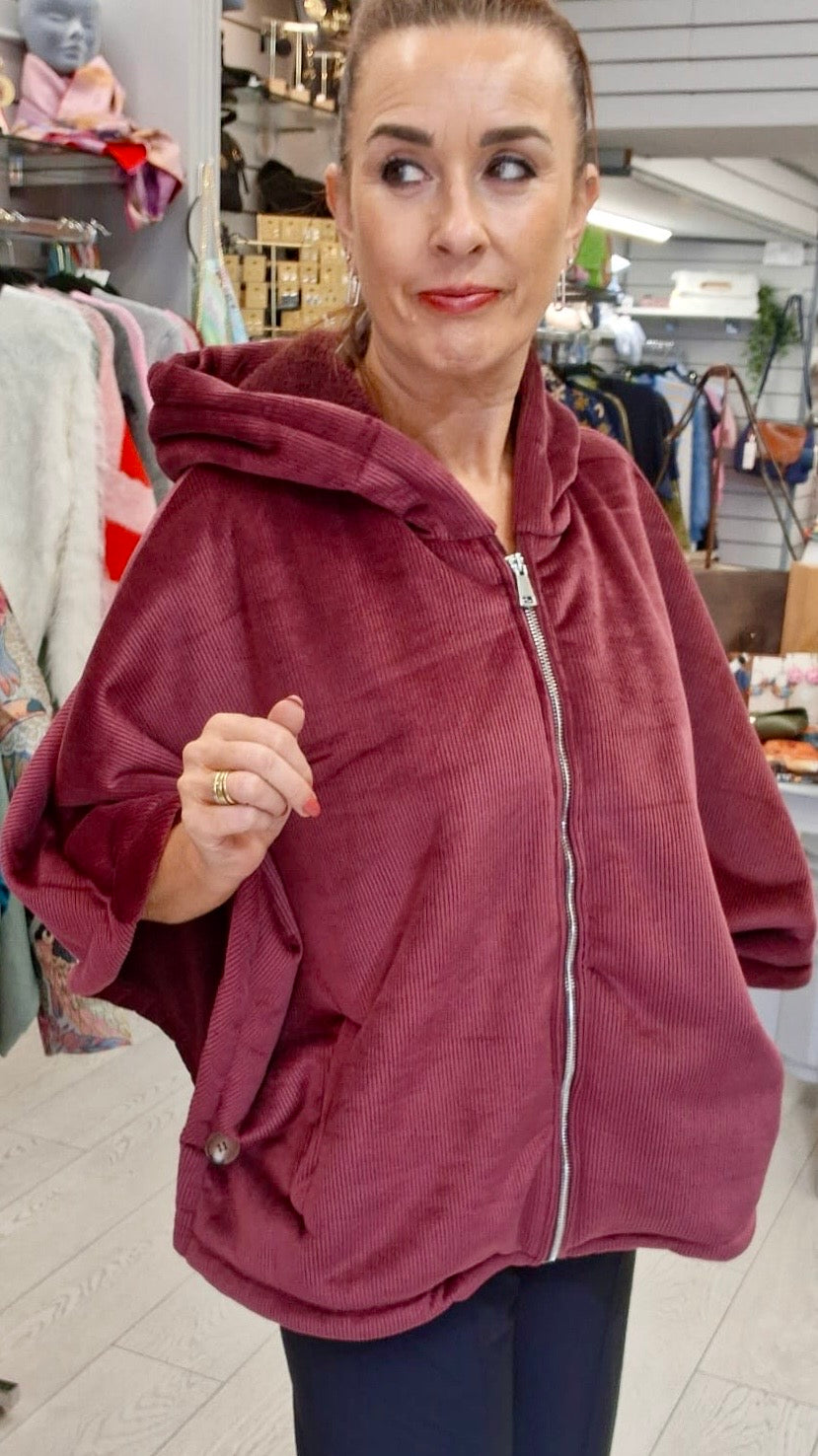 VELOUR FLEECE LINED JACKET - 10-16 - BURGUNDY