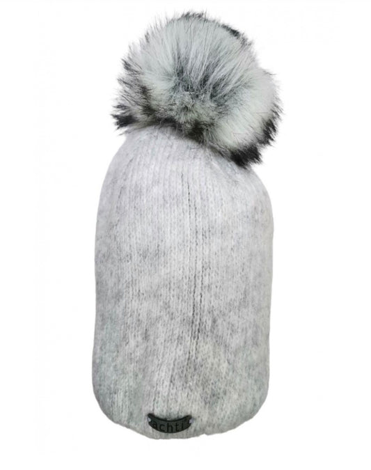 FLEECE LINED HAT WITH REMOVABLE POM - GREY