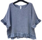LINEN/COTTON FRILL TRIM TOP - 10-16 - BLUE