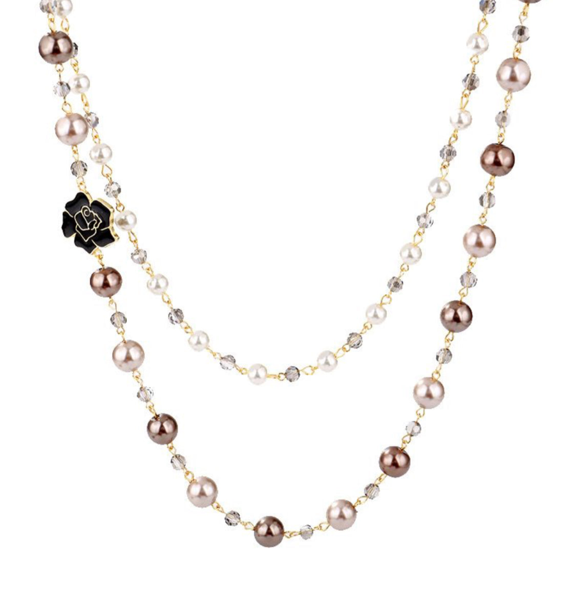 MIXED PEARL CAMELIA LONG NECKLACE