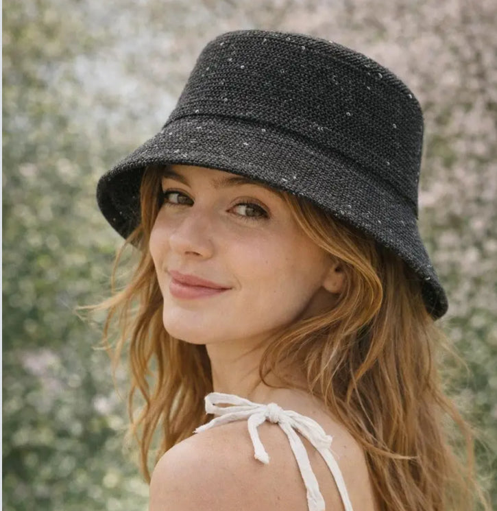 WOVEN SEQUIN BUCKET HAT - BLACK
