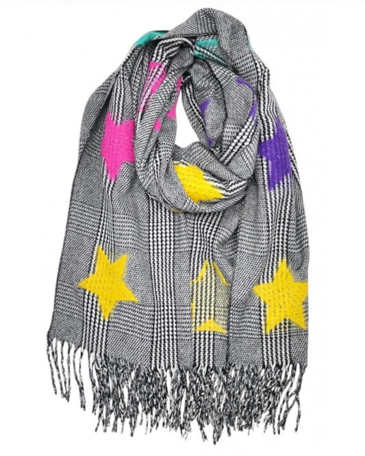 STAR PRINT FRINGED SCARF