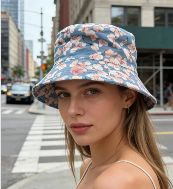 CHERRY BLOSSOM BUCKET HAT - BLUE