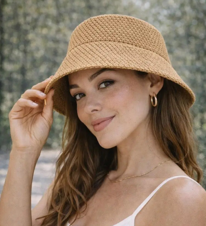 WOVEN BUCKET HAT - CAMEL