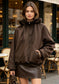 DRAWSTRING COLLAR JACKET WITH LACE LINING - 10-16 - CHOCOLATE