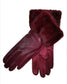 LEATHERETTE GLOVES WITH FAUX FUR TRIM - BURGUNDY