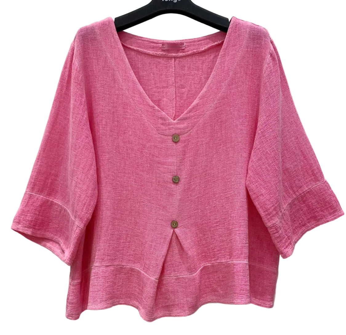 LINEN/COTTON BUTTON TOP - 10-16 - PINK