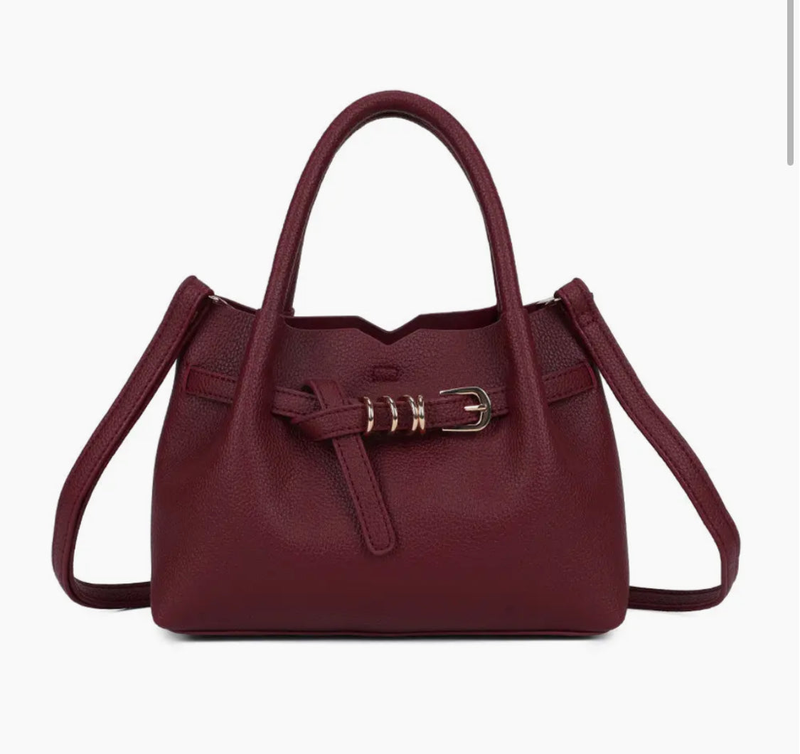 BELT DETAIL HANDBAG - BURGUNDY
