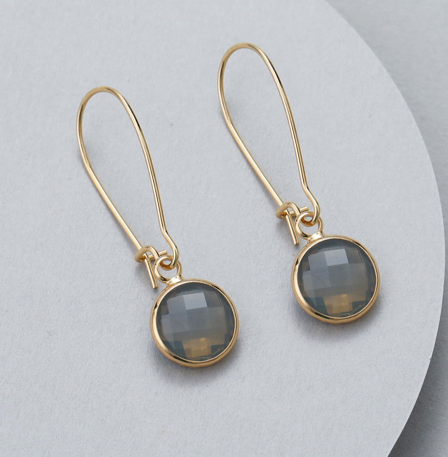 CIRCLE LONG CRYSTAL EARRINGS- GREY