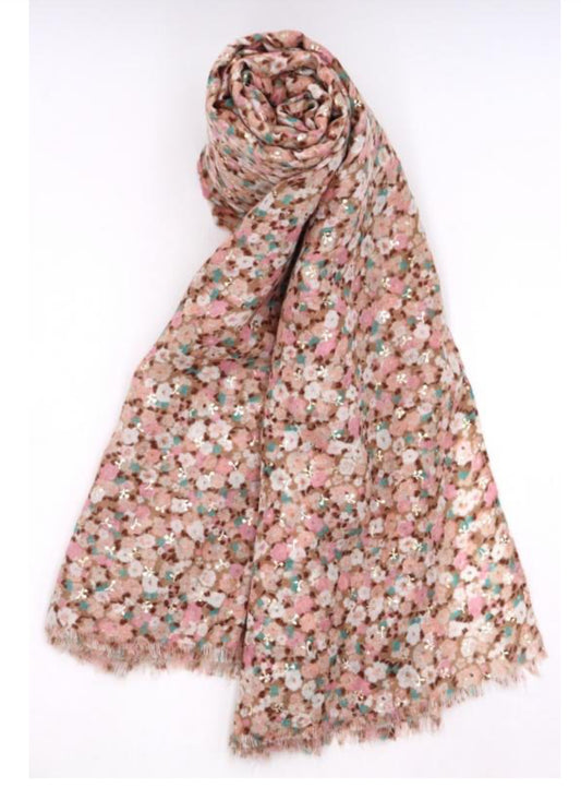 COTTON BLEND DITSY PRINT SCARF - PINK