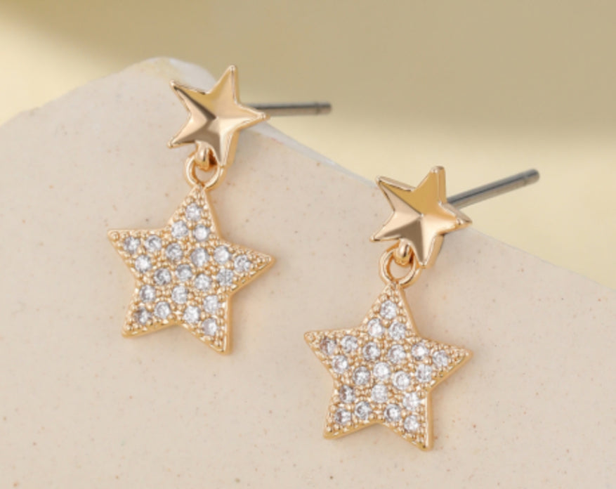 STAR CRYSTAL DROP STUD EARRINGS