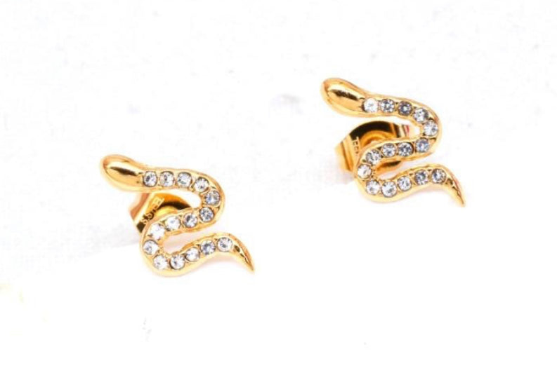 DIAMANTÉ SNAKE STUDS - GOLD