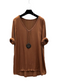 SATIN V NECK LONG SLEEVE TOP WITH NECKLACE - RUST - 10-16