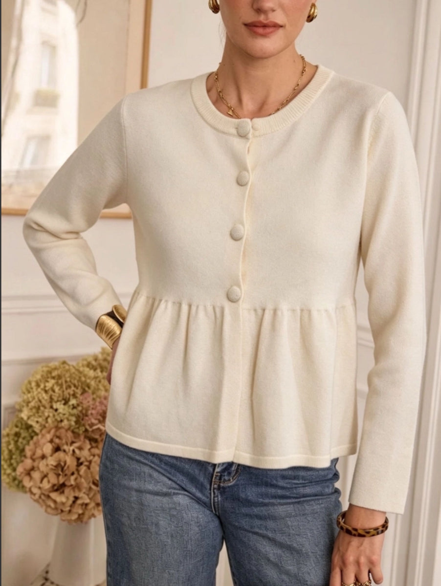 PEPLUM KNIT CARDI - 10-14 - CREAM