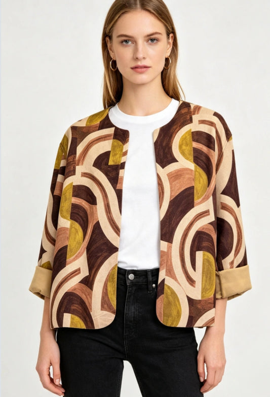PRINT SUEDETTE JACKET - 10-14 - BURGUNDY