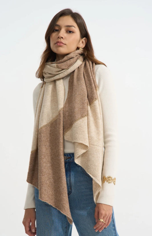 ASYMMETRIC BLOCK KNIT SCARF - TAUPE