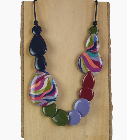 HANDPAINTED DECOUPAGE WOODEN NECKLACE