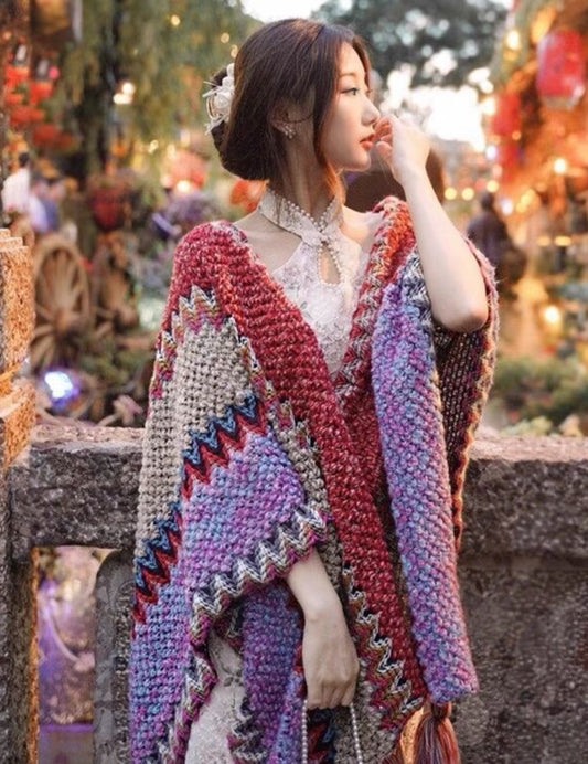 KNITTED TASSEL CAPE