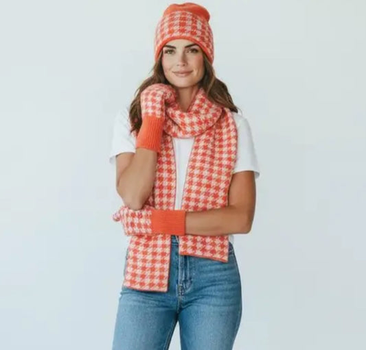 CHECK HAT SCARF & GLOVES SET IN XMAS GIFT BOX