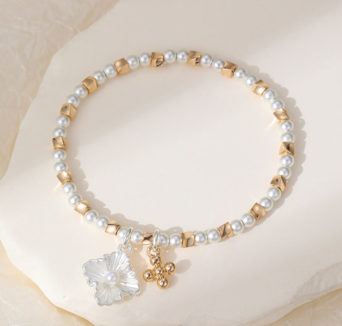 STRETCH FLOWER BRACELET- MIXED METAL