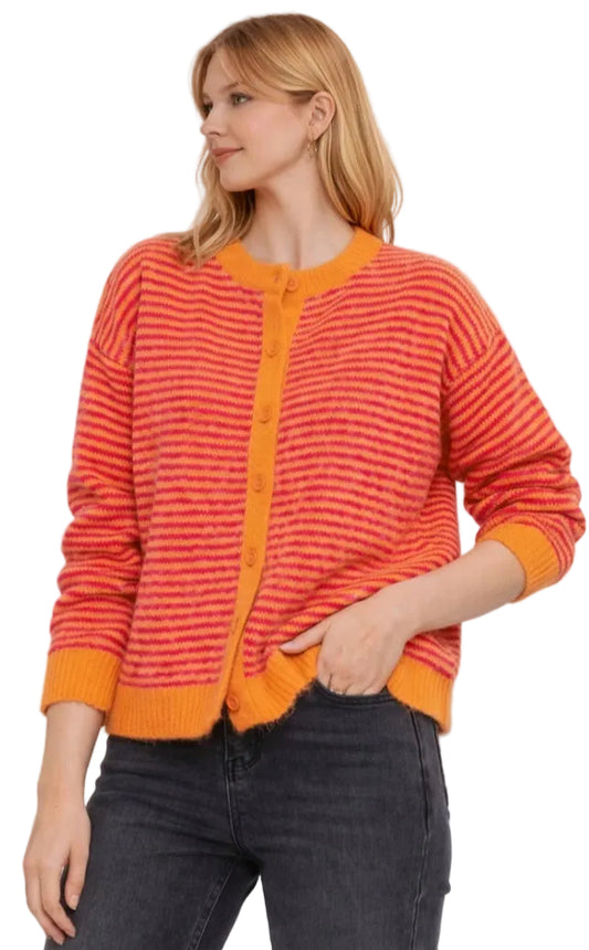 ALPACA BLEND STRIPE CARDI - 10-16