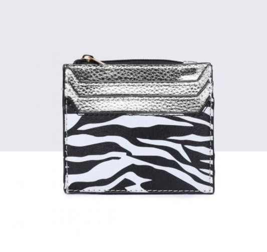 METALLIC ANIMAL PRINT CARD HOLDER - SILVER